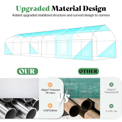 Canopy 34x10 FT Walk-In Greenhouse with Watering System-White+Green-34x10 FT(Frame NOT Included)