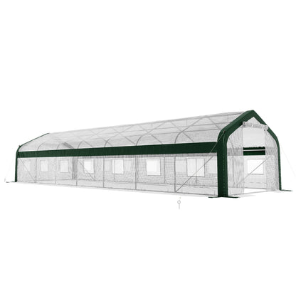 Canopy 34x10 FT Walk-In Greenhouse with Watering System-White+Green-34x10 FT(Frame NOT Included)