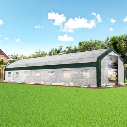 Canopy 34x10 FT Walk-In Greenhouse with Watering System-White+Green-34x10 FT(Frame NOT Included)