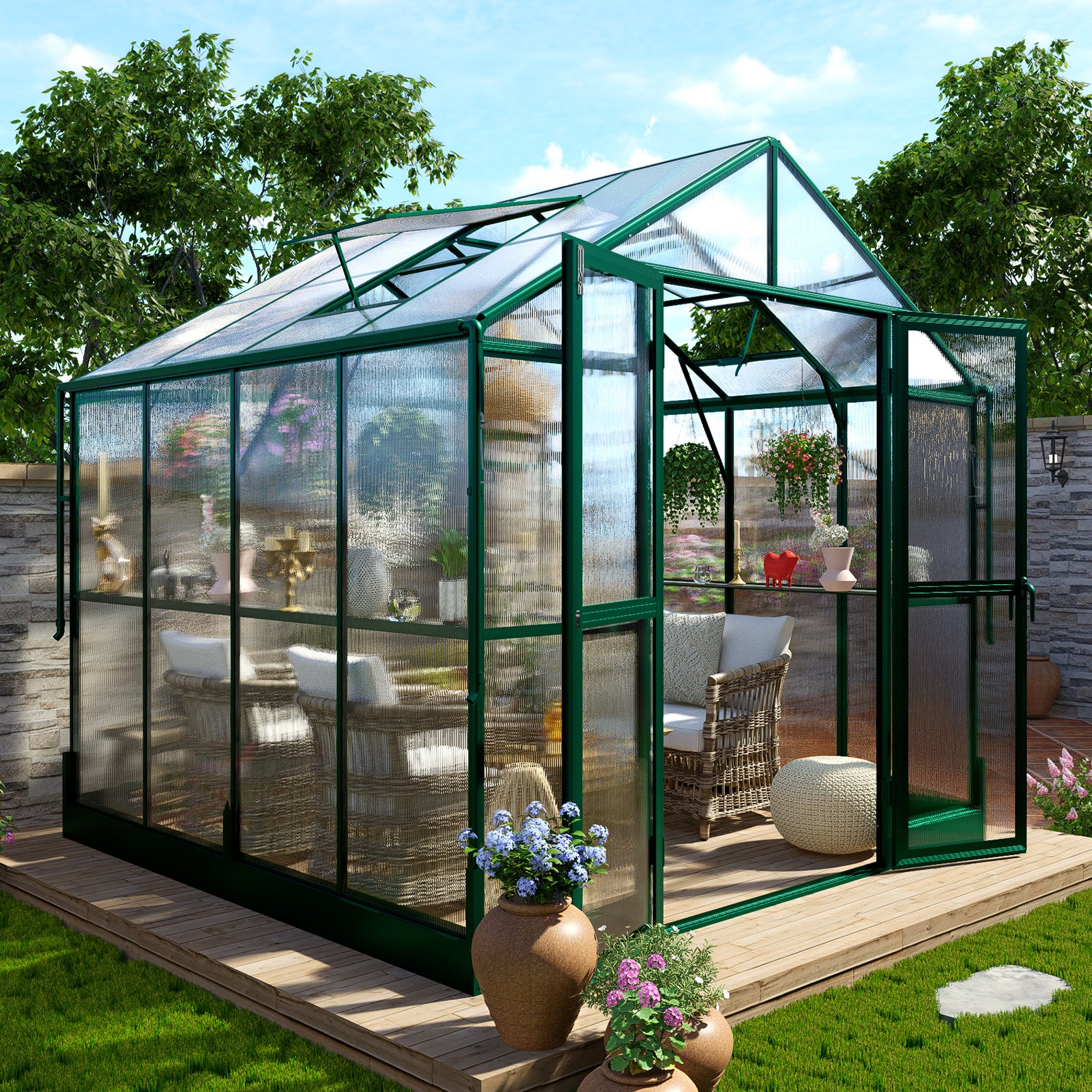 Amerlife Hortus Greenhouse Double Swing Doors 5.2FT Height Walk-in