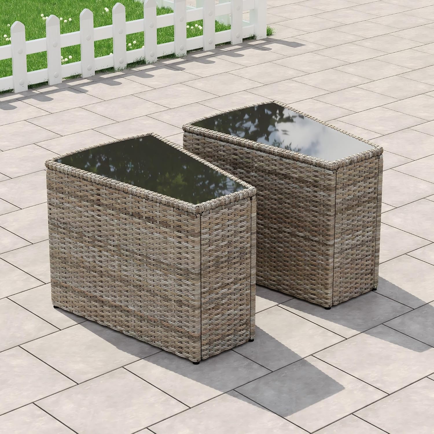Caelo Wicker Patio Sectional Set 2 PCS - Storage Table