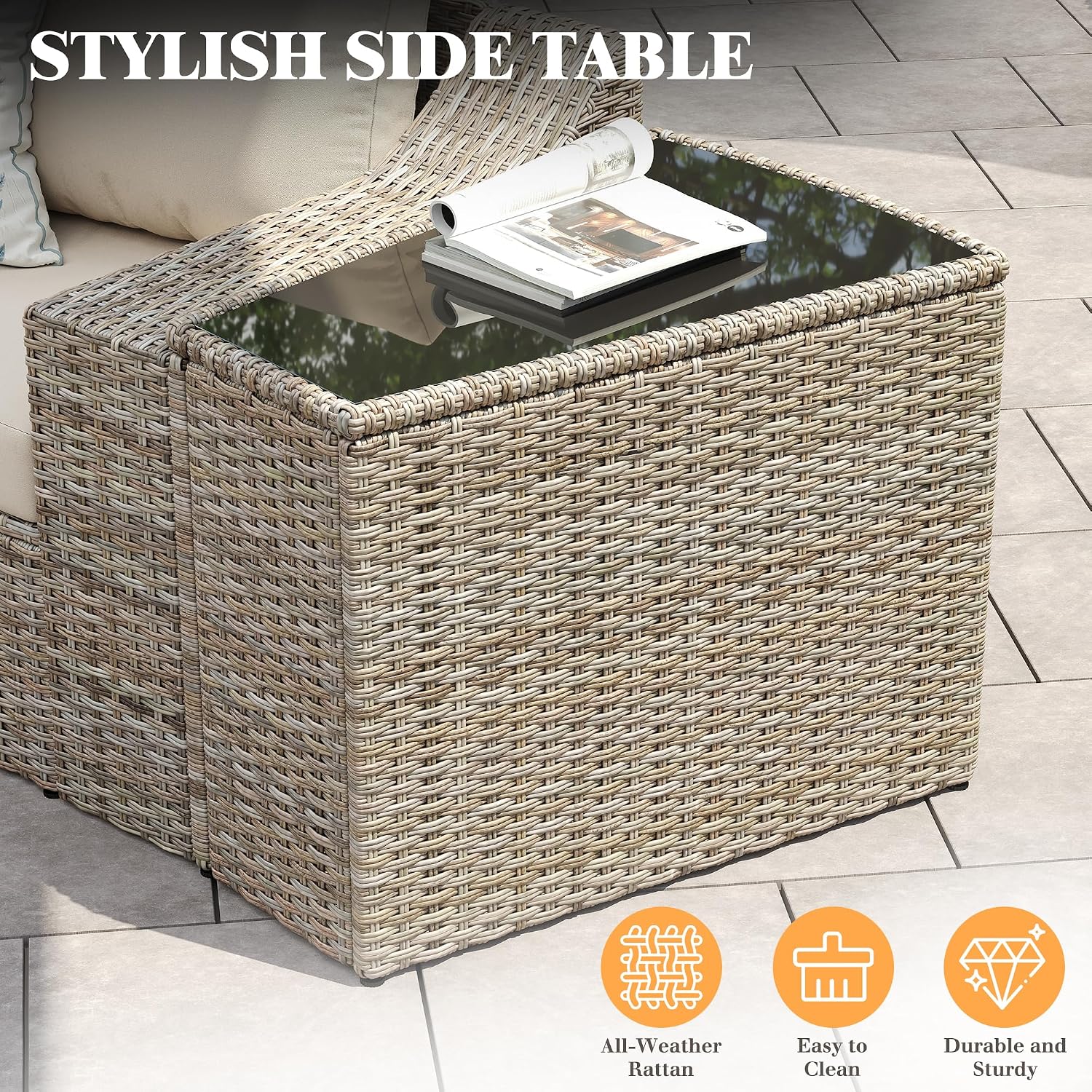 Caelo Wicker Patio Sectional Set 2 PCS - Storage Table