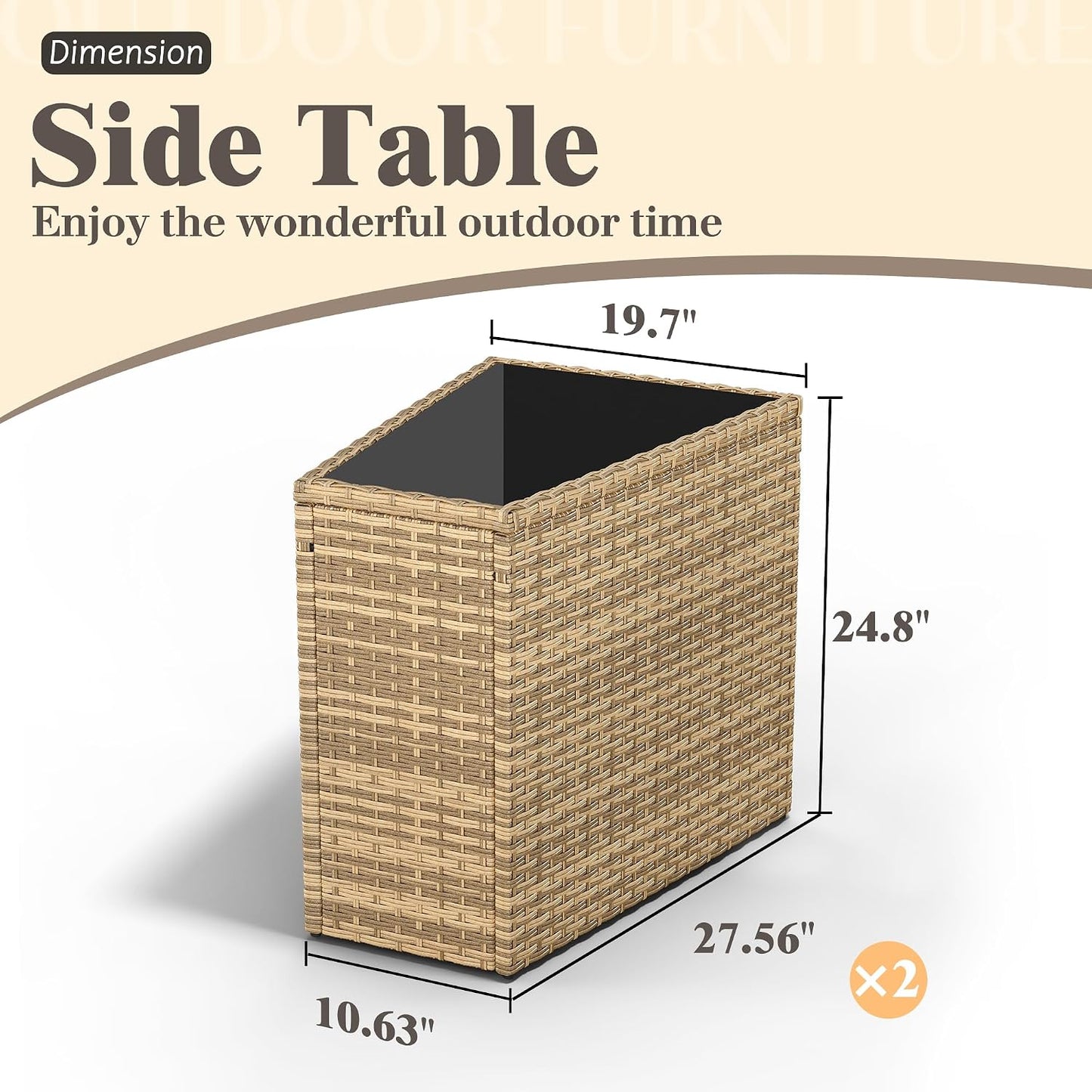 Caelo Wicker Patio Sectional Set 2 PCS - Storage Table