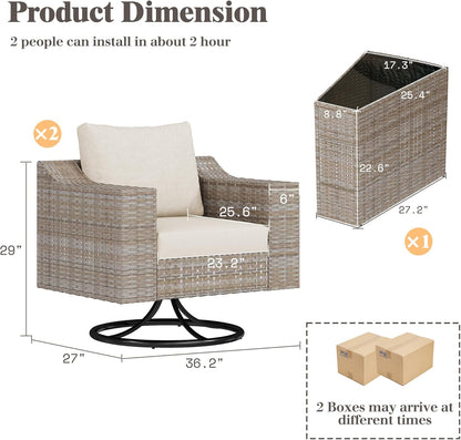 Caelo Wicker Patio Sectional Set 3 PCS - Swivel Glider & Storage Table