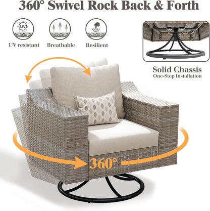 Caelo Wicker Patio Sectional Set 3 PCS - Swivel Glider & Storage Table