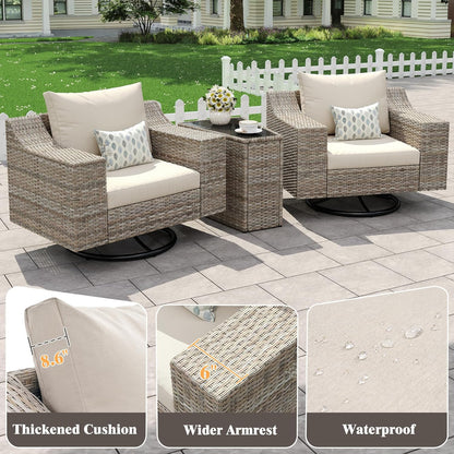 Caelo Wicker Patio Sectional Set 3 PCS - Swivel Glider & Storage Table