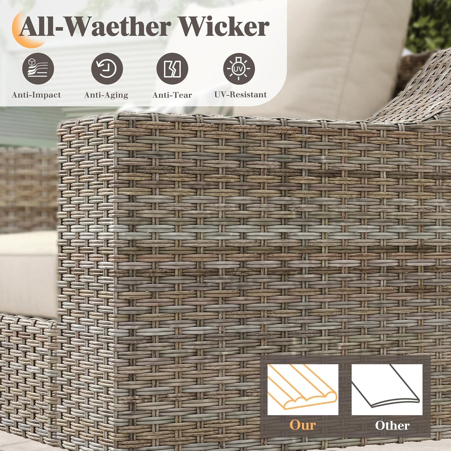 Caelo Wicker Patio Sectional Set 3 PCS - Swivel Glider & Storage Table