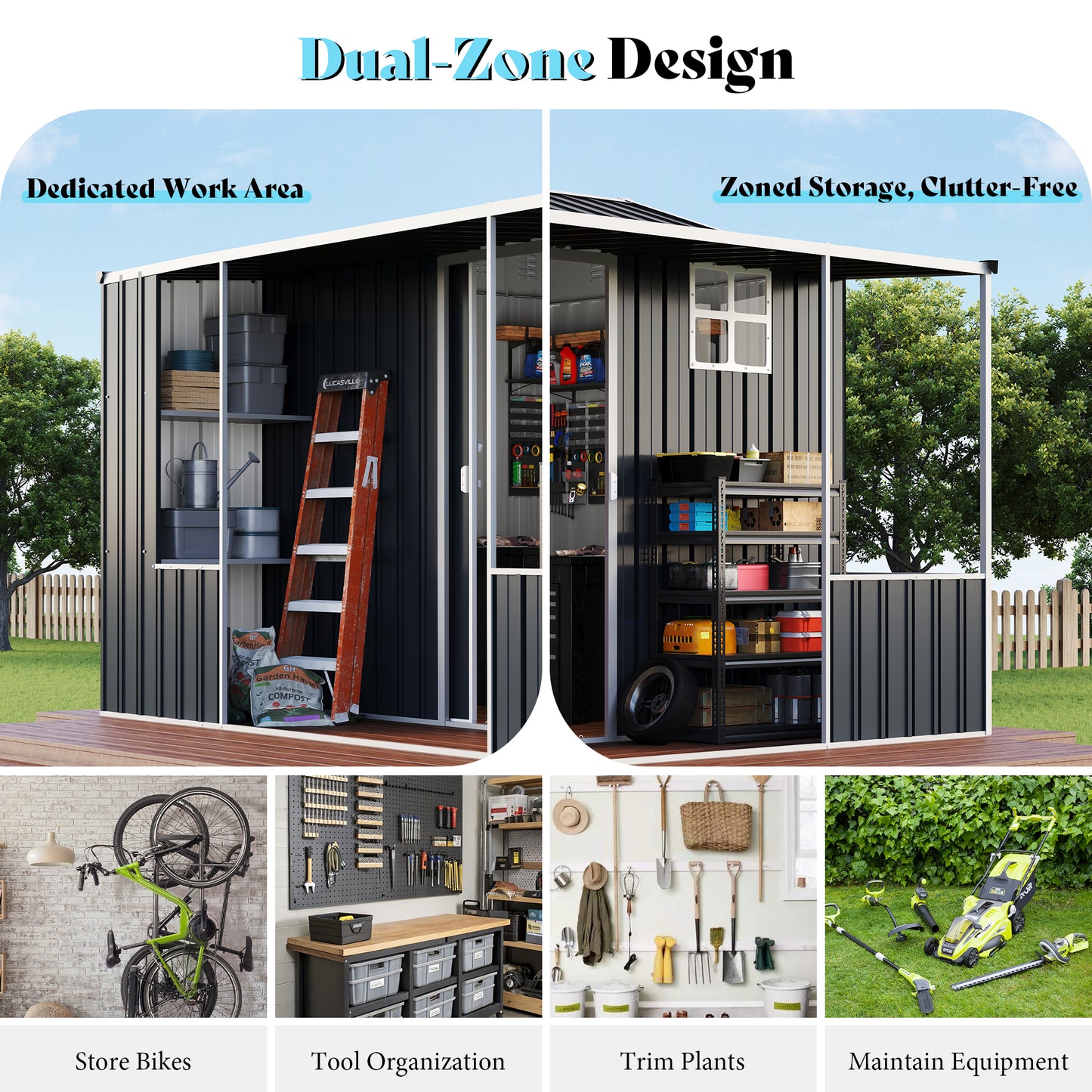 Dual-Zone Metal Storage Shed - Amerlife-BIG