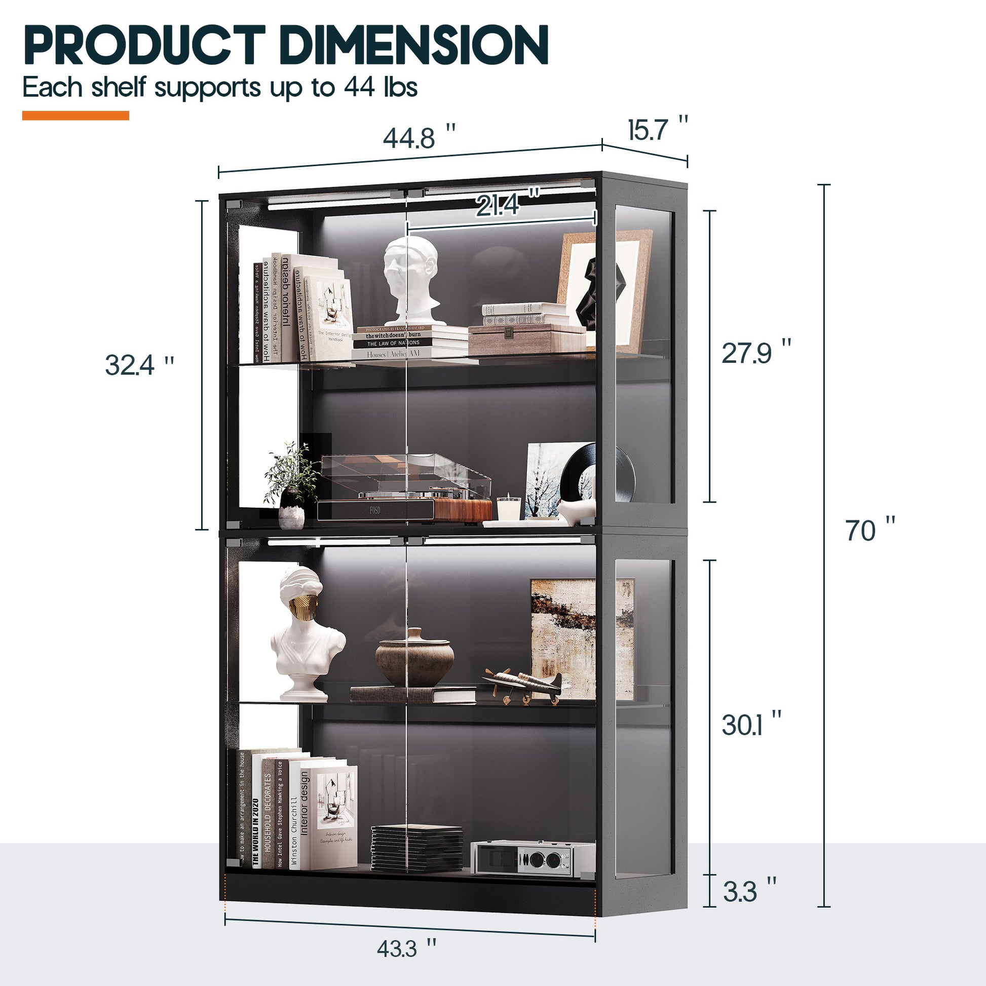 RGB Display Cabinet with Adjustable Glass Shelves Amerlife