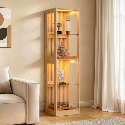 RGB Display Cabinet with Adjustable Glass Shelves Amerlife Wood / 16x16x70in