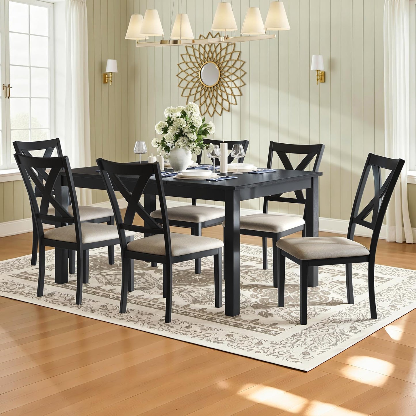 Willow 7-Piece Dining Table Set Amerlife 7-Piece / Grey & White
