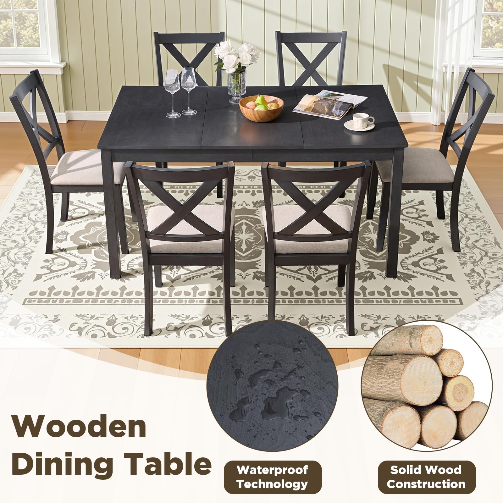 Willow 7-Piece Dining Table Set Amerlife 7-Piece / Grey & White