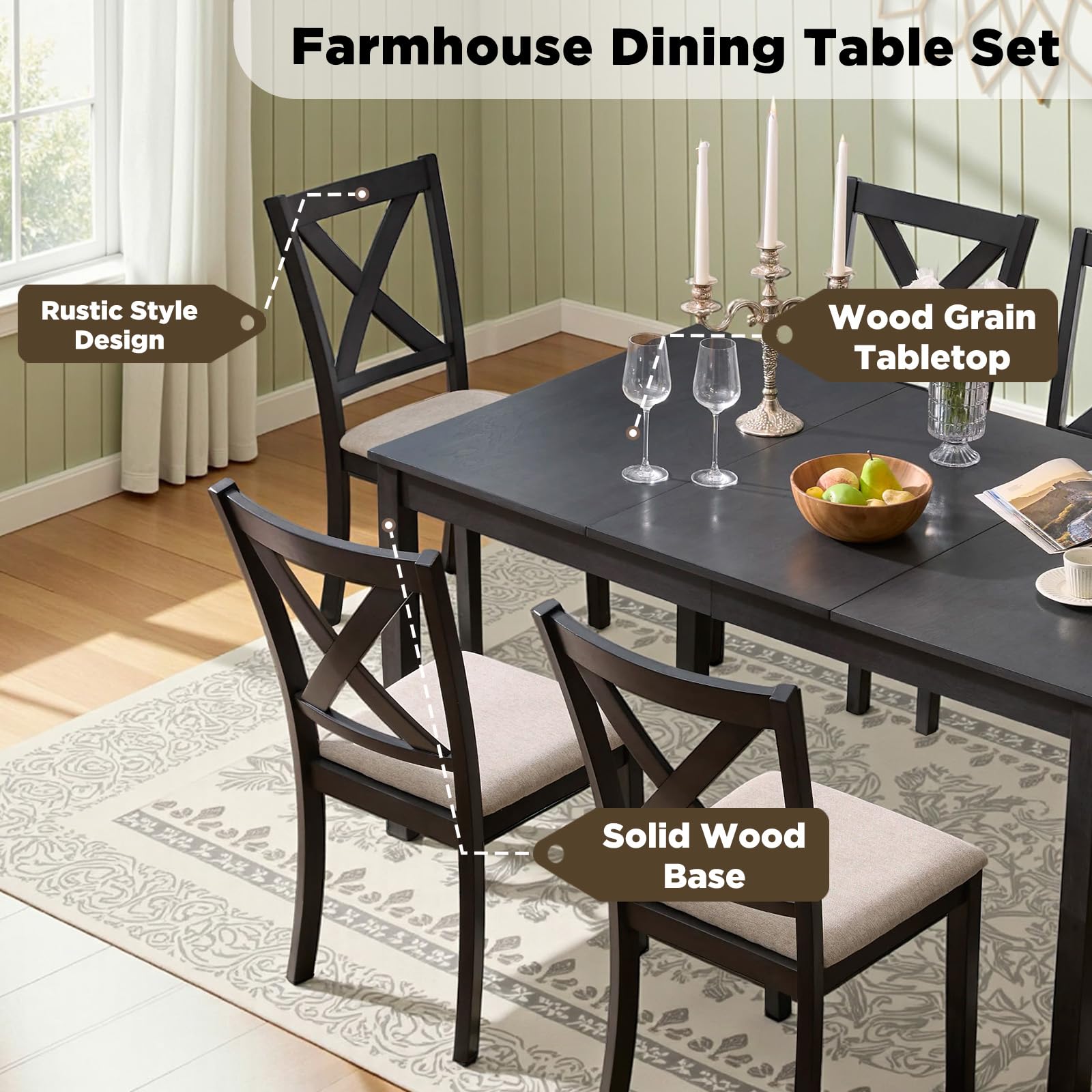Willow 7-Piece Dining Table Set Amerlife 7-Piece / Grey & White