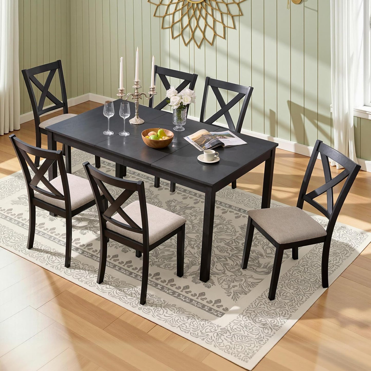 Willow 7-Piece Dining Table Set Amerlife 7-Piece / Grey & White