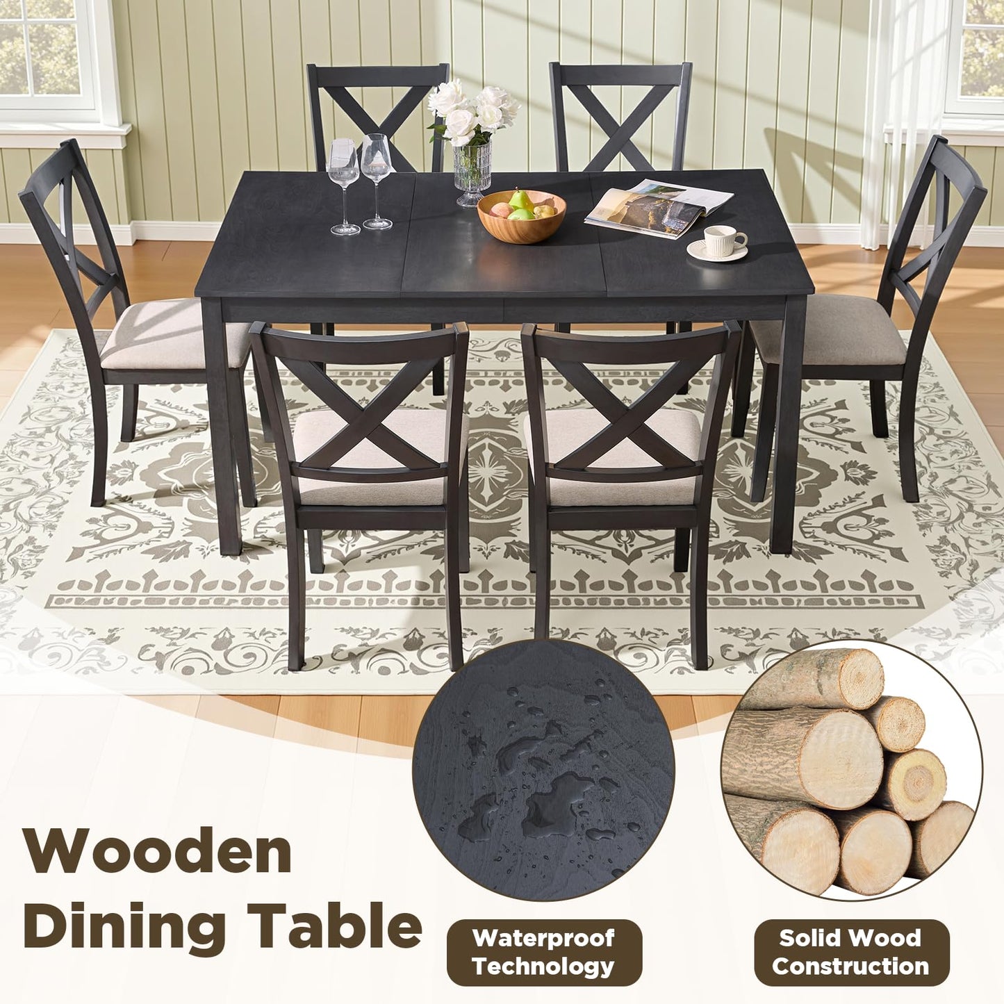 Spur 6-Piece Dining Table Set Amerlife 6-Piece / Black ＆ Brown