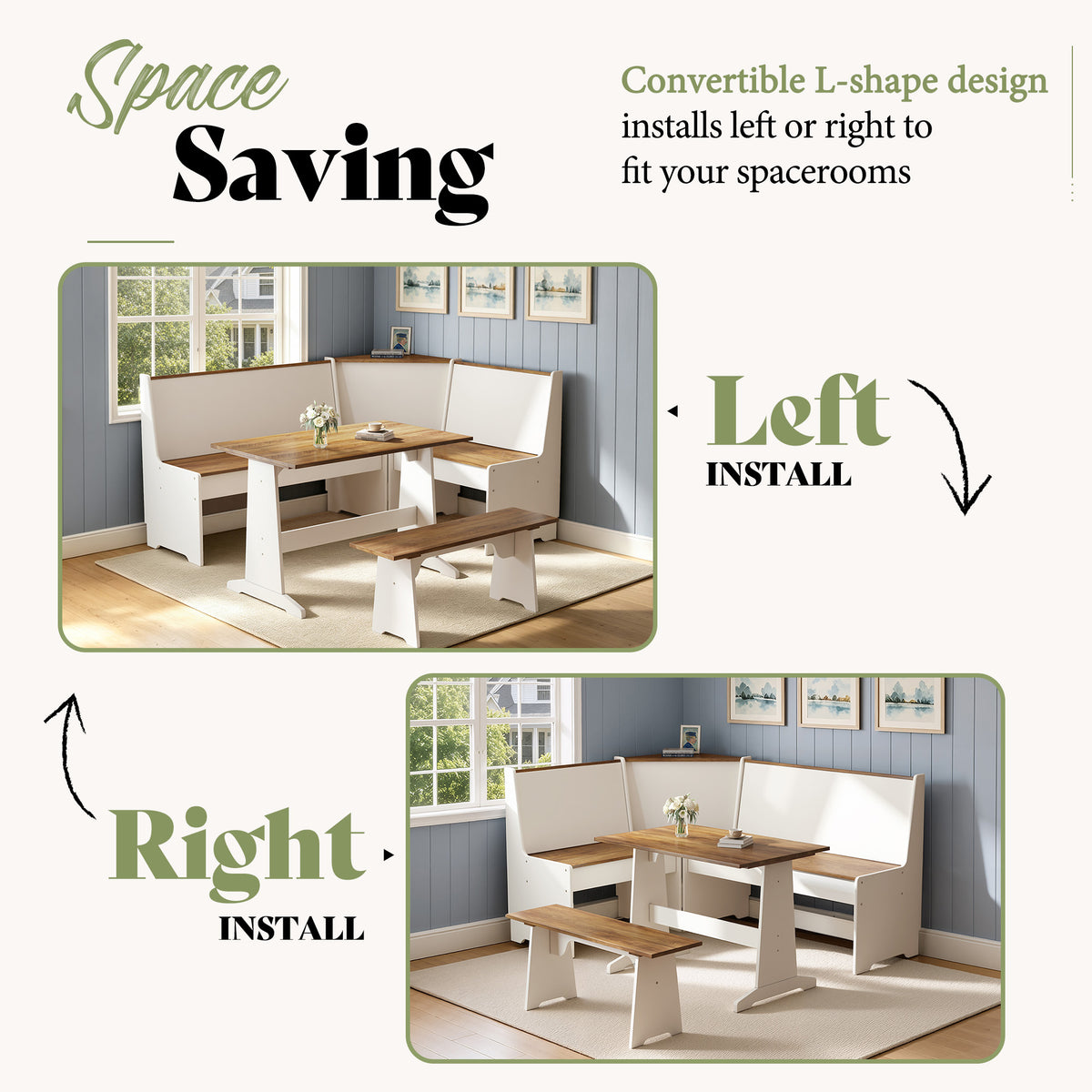 Feast 3-Piece Corner Dining Table Set -WHITE