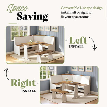 Feast 3-Piece Corner Dining Table Set -WHITE
