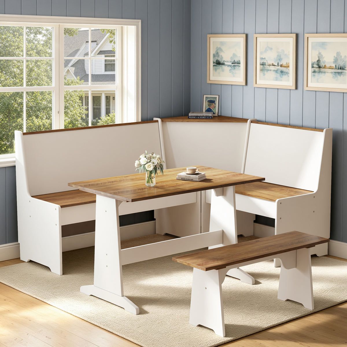 Feast 3-Piece Corner Dining Table Set -WHITE