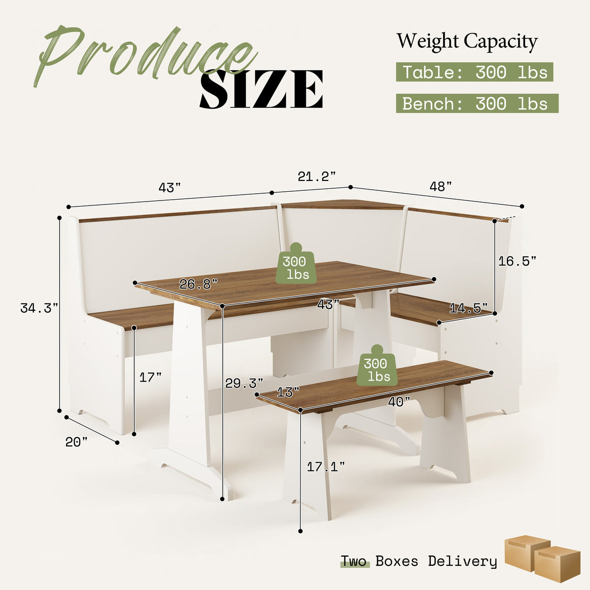 Feast 3-Piece Corner Dining Table Set -WHITE