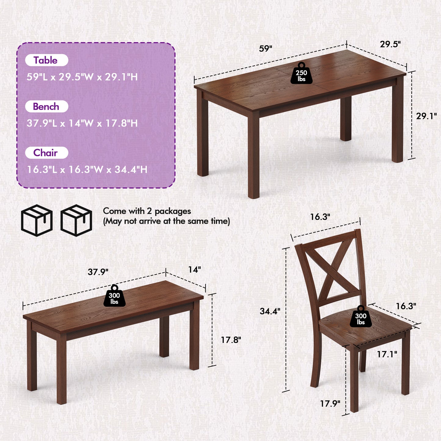 Splice 6-Piece Farmhouse Dining Table Set-W