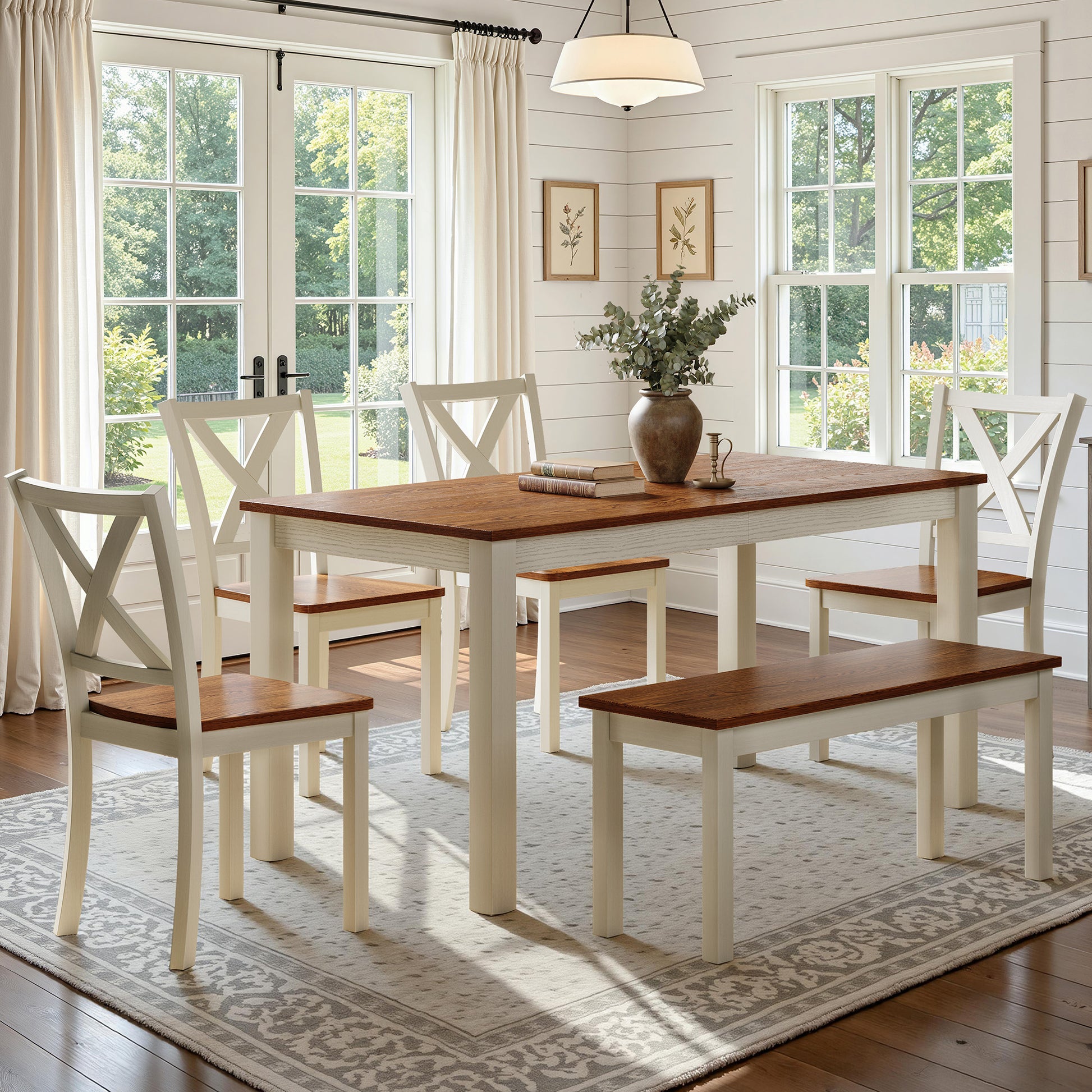 Splice 6-Piece Farmhouse Dining Table Set-W&B
