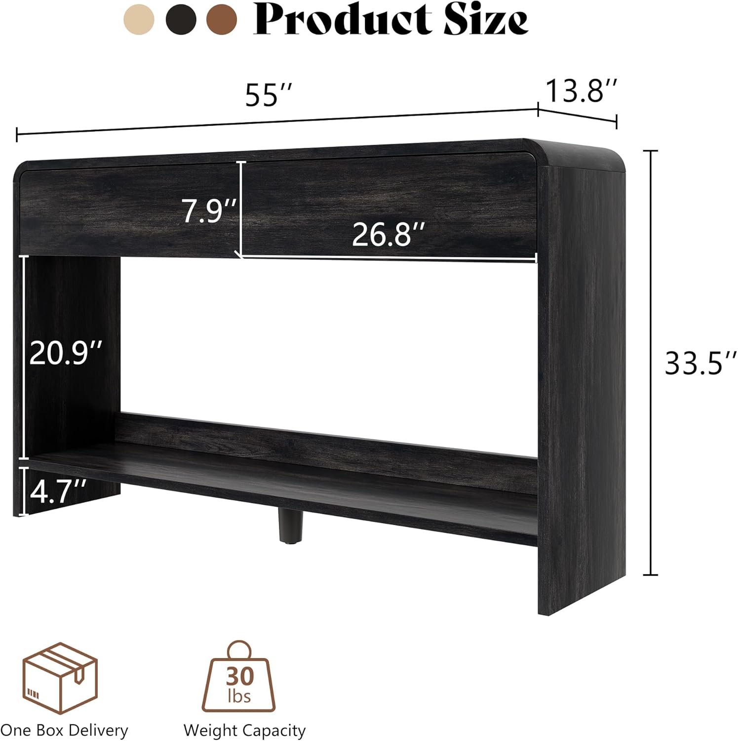 Curvia Wooden Console Table Amerlife Flat Panel / 55" / Black