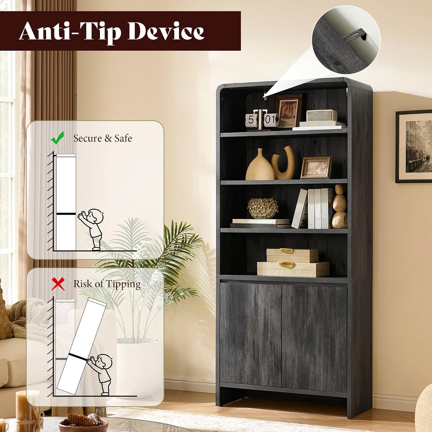 Arcova 71" Tall Bookshelf Amerlife Black