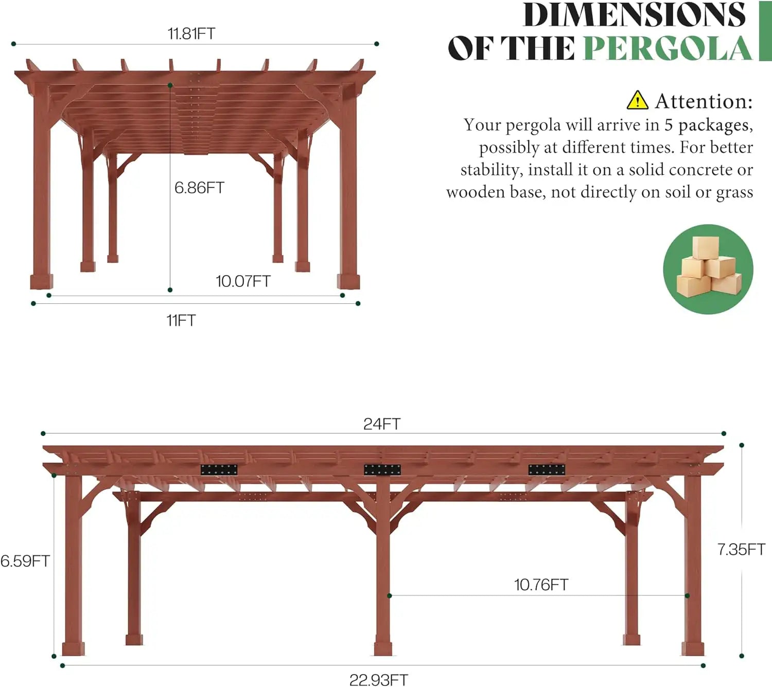 Cedrix Solid Cedar Wood Pergola-12X24