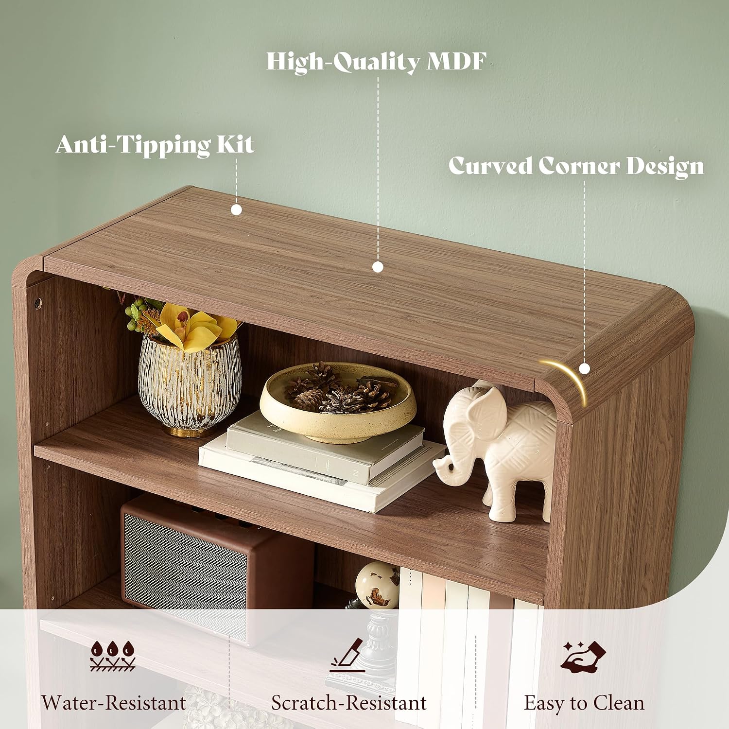 Arcova 71" Tall Fluted Bookshelf Amerlife Brown