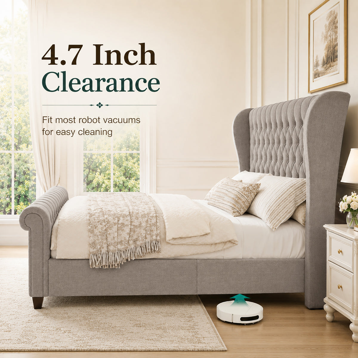 Bruco King Upholstered Sleigh Bed-Khaki