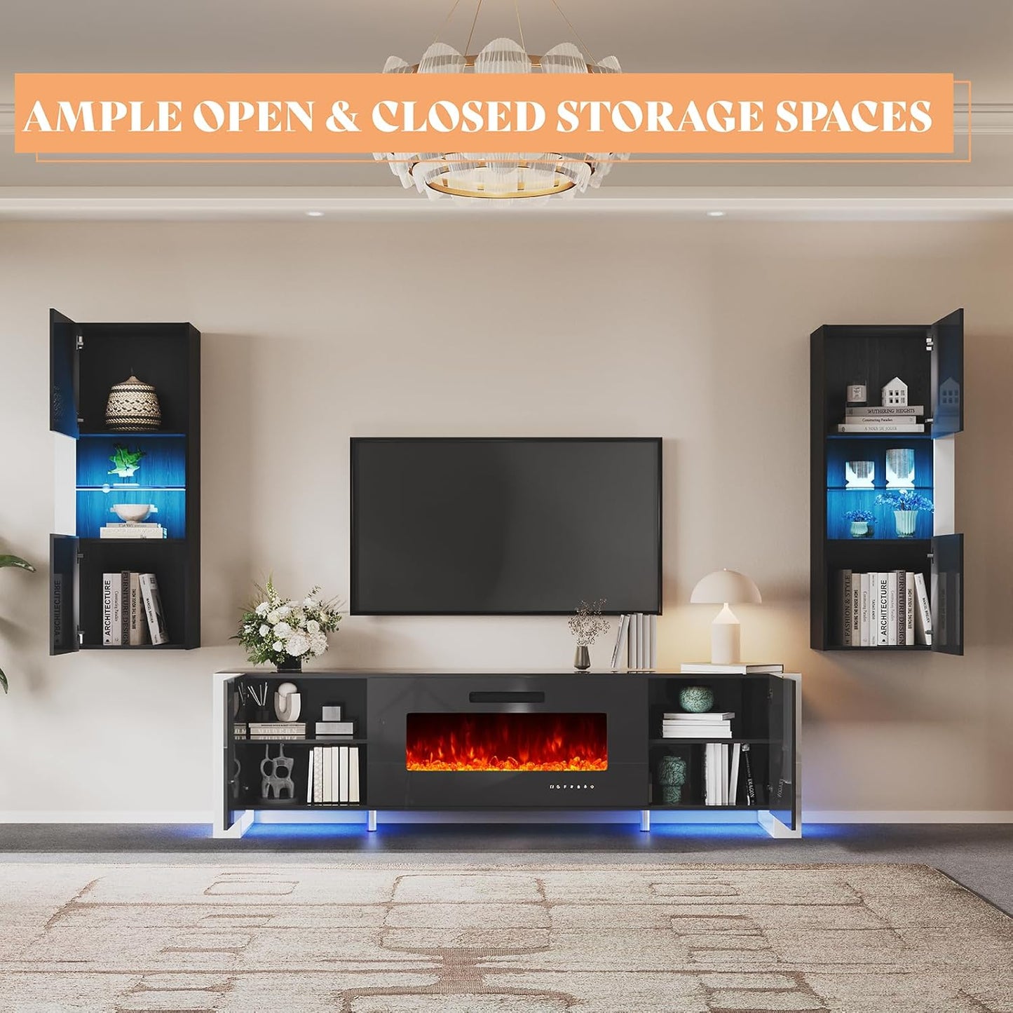 Ion Wall Unit Entertainment Center Set Amerlife 70" / Black