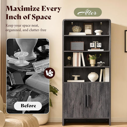 Arcova 71" Tall Fluted Bookshelf Amerlife Dark Grey