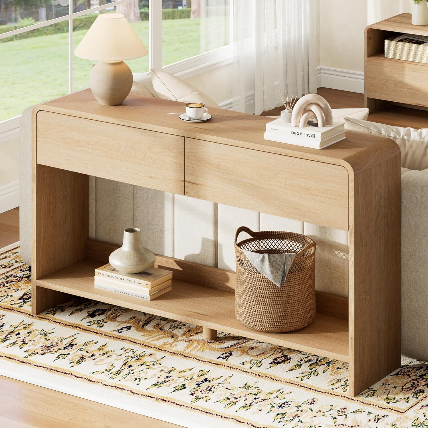 Curvia Wooden Console Table Amerlife Flat Panel / 55" / Natural Oak