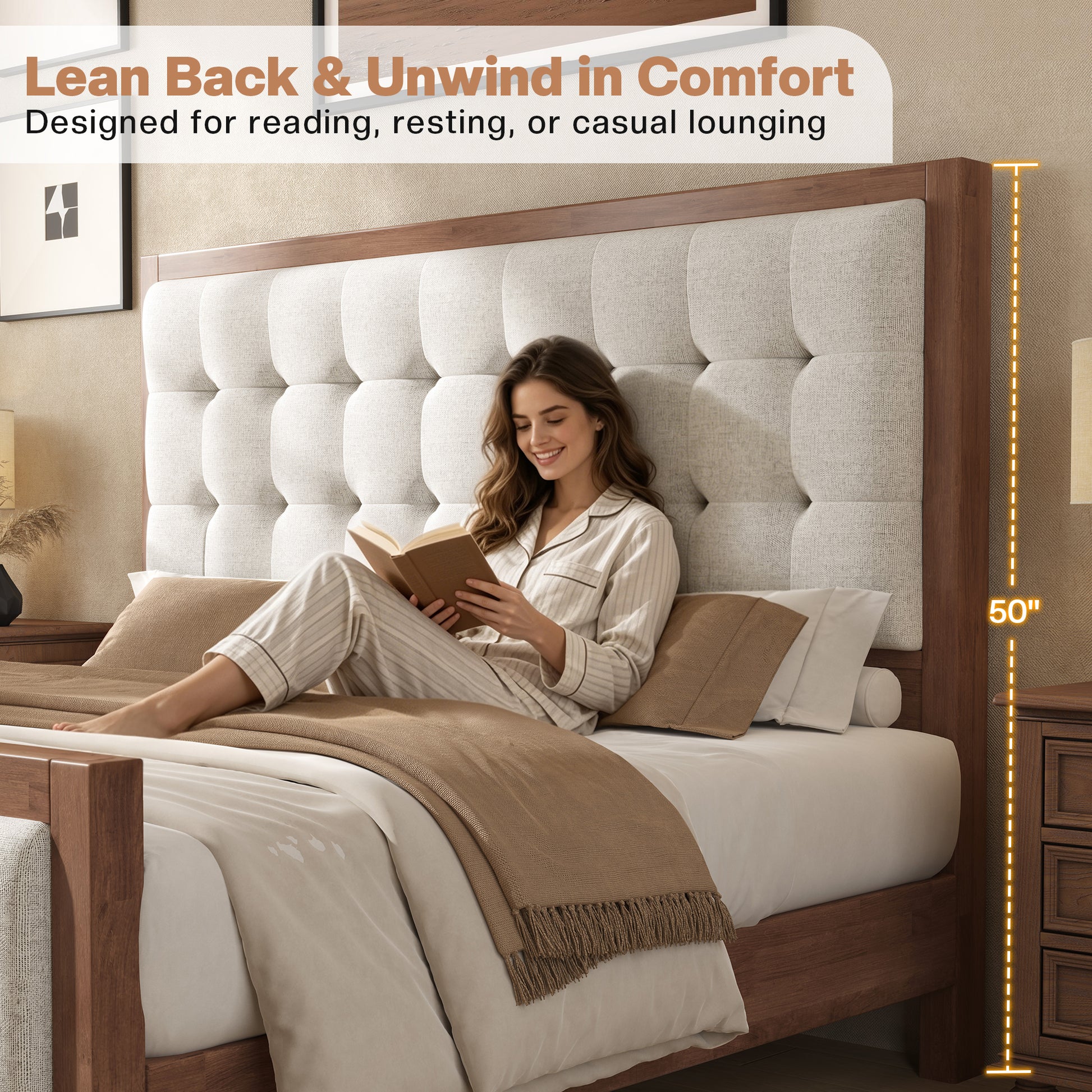 Solid Wood Bed Frame Amerlife King / Walnut