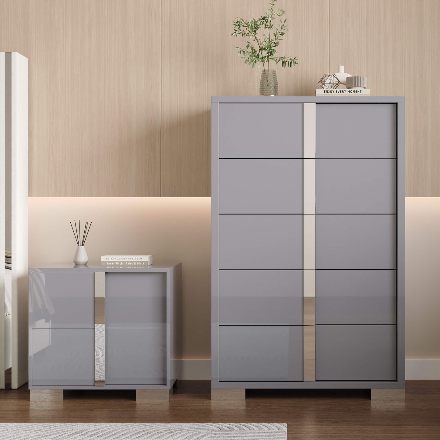 Beaumont 5-Piece Modern Bedroom Set - Cream_Grey