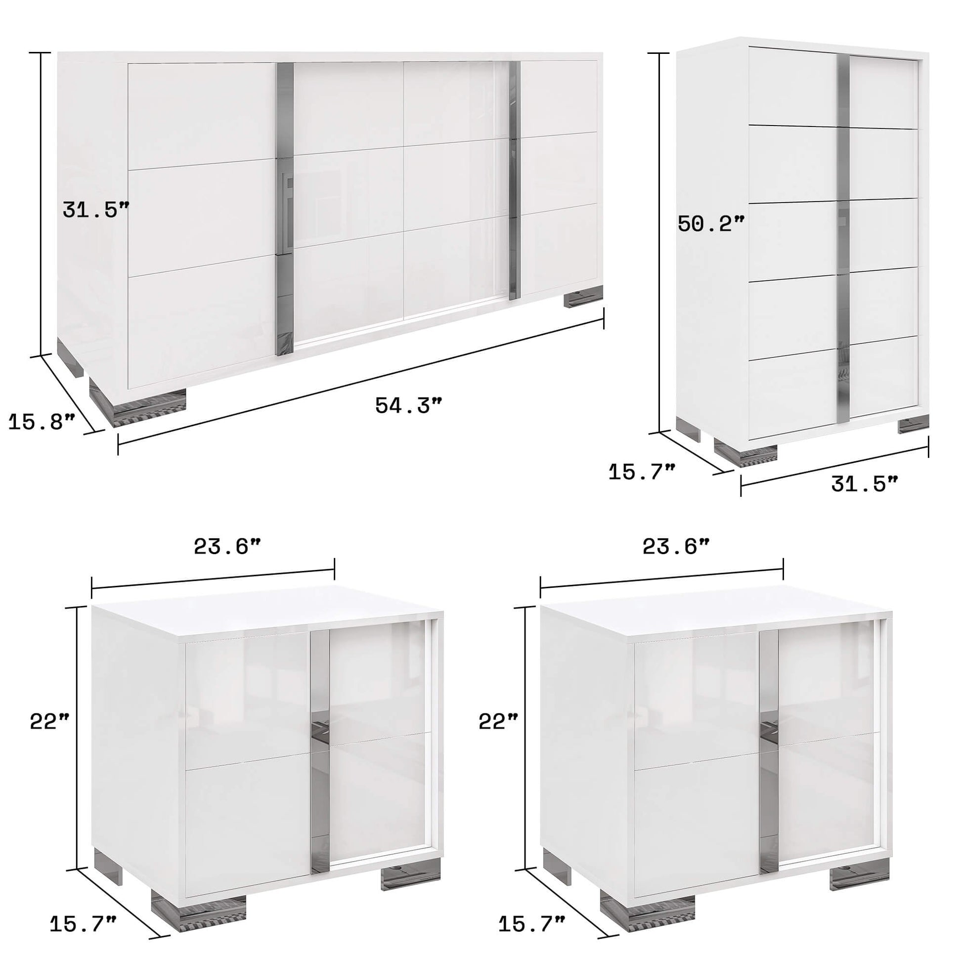 Beaumont 5-Piece Modern Bedroom Set - Cream_White