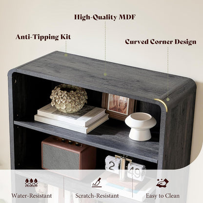 Arcova 71" Tall Fluted Bookshelf Amerlife Dark Grey