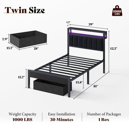 Veltrix LED Storage Velvet Bed Frame Amerlife Twin / Black