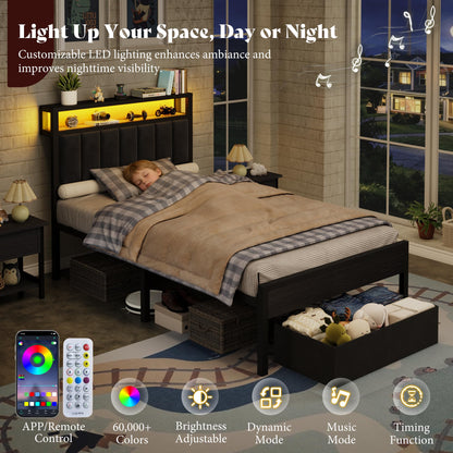 Veltrix LED Storage Velvet Bed Frame Amerlife Twin / Black