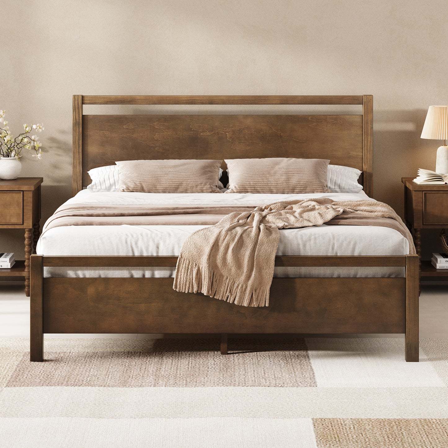 Void Solid Wood Bed Amerlife Queen / Dark Brown