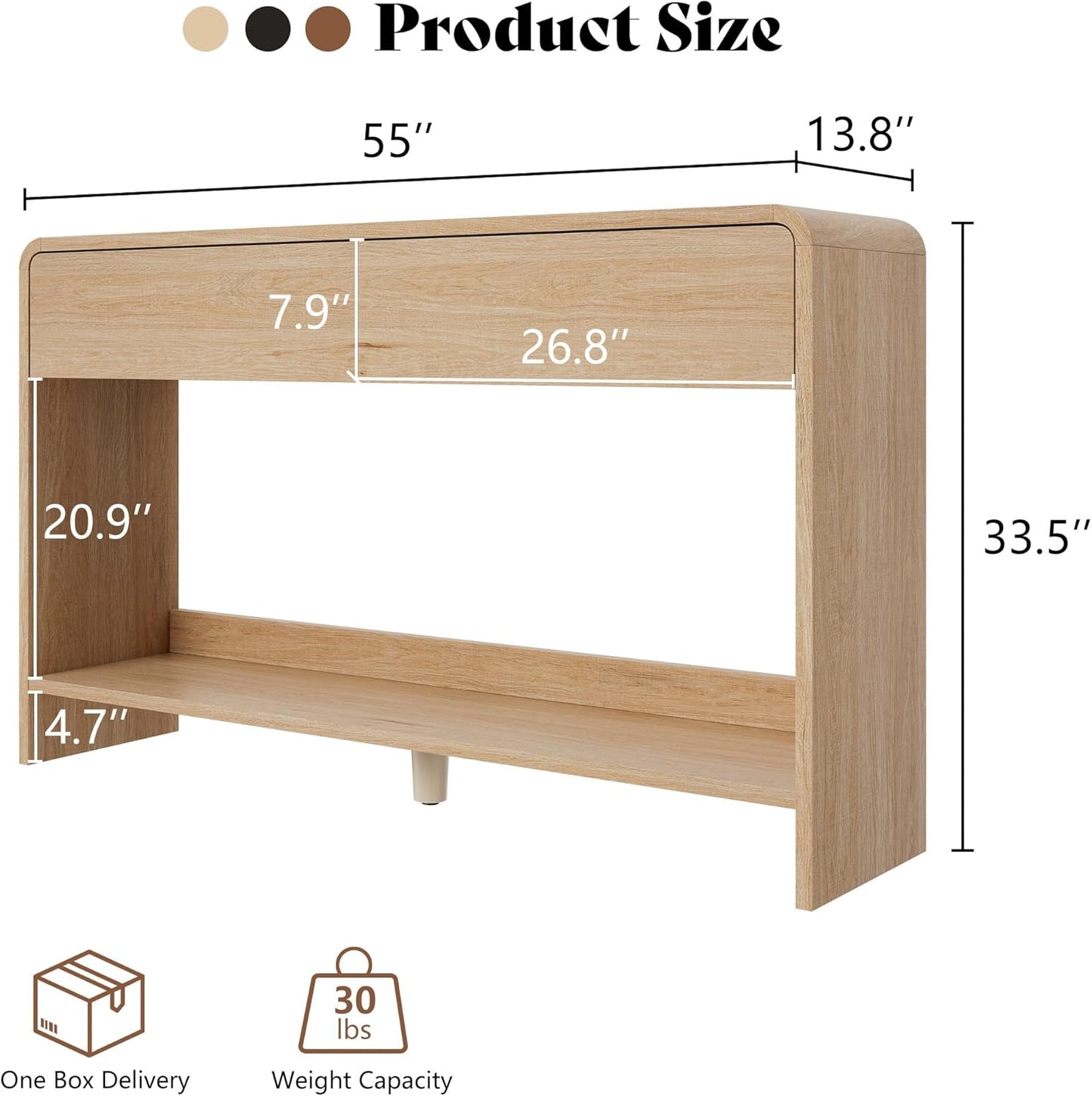 Curvia Wooden Console Table Amerlife Flat Panel / 55" / Natural Oak