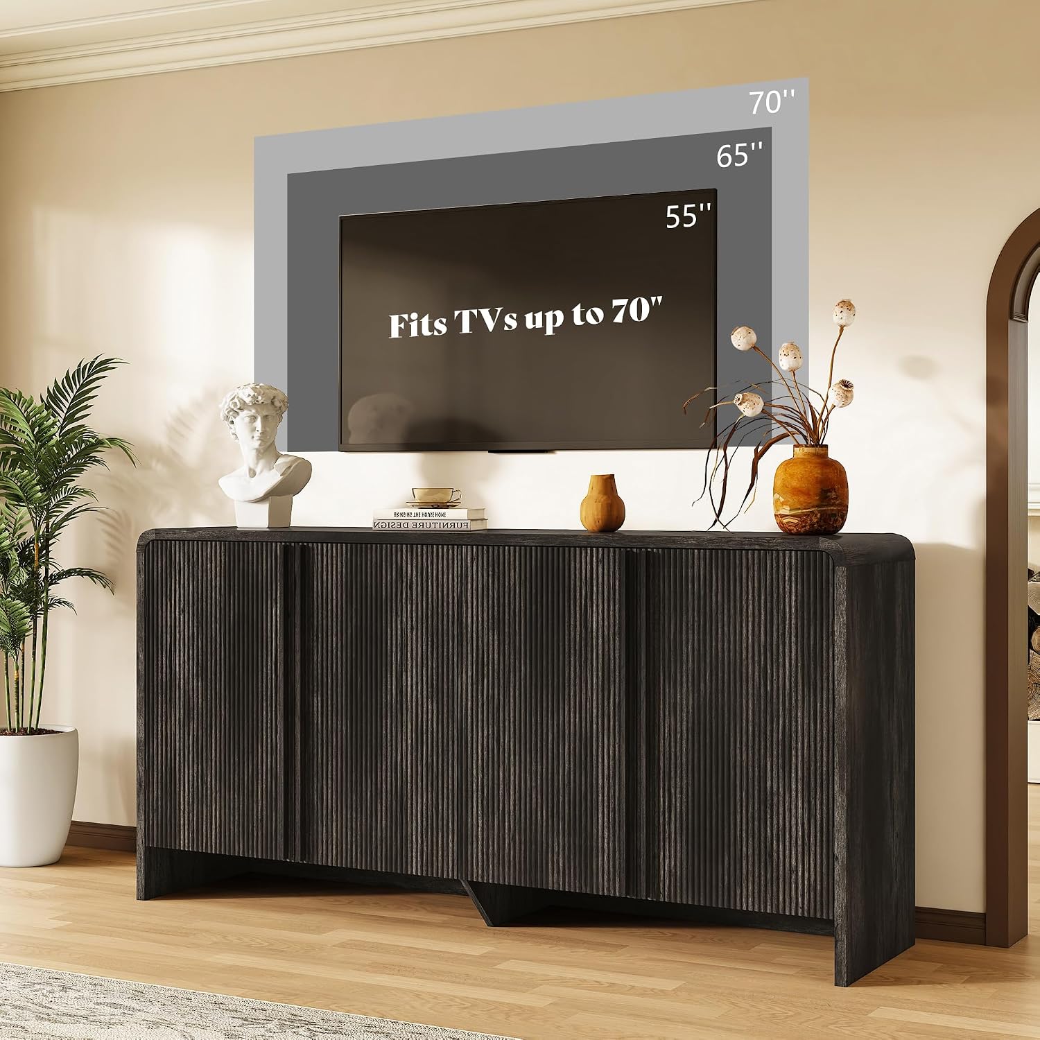 Sidra Fluted Buffet Cabinet Amerlife Black