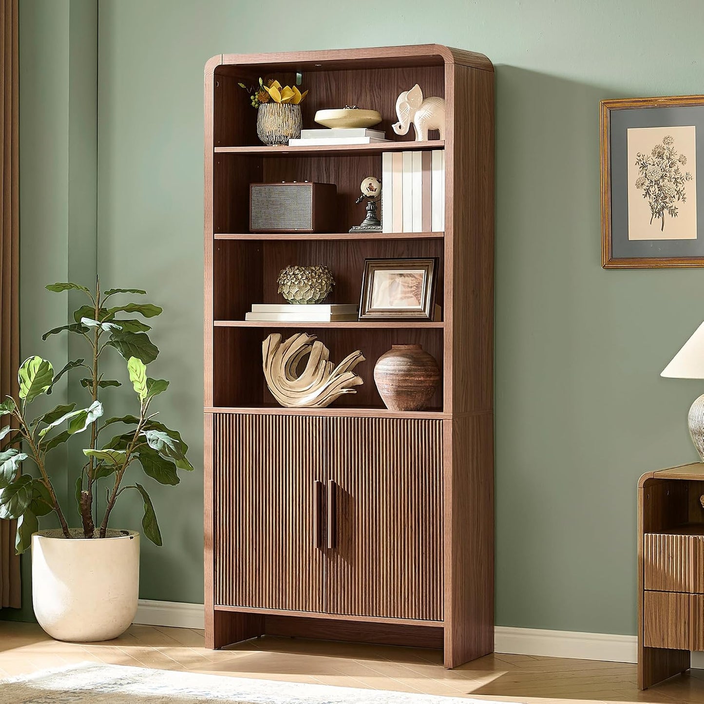 Arcova 71" Tall Fluted Bookshelf Amerlife Brown
