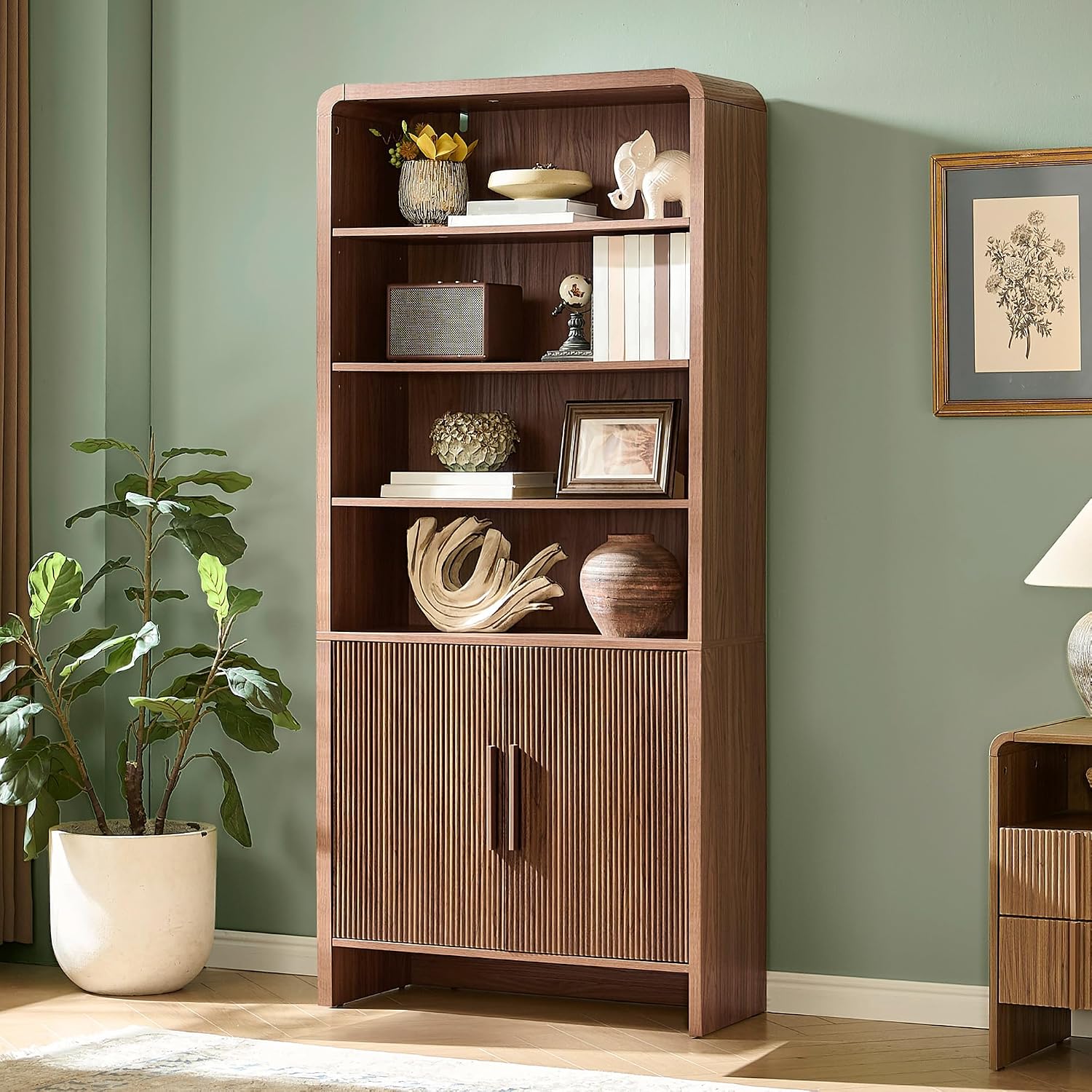 Arcova 71" Tall Fluted Bookshelf Amerlife Brown
