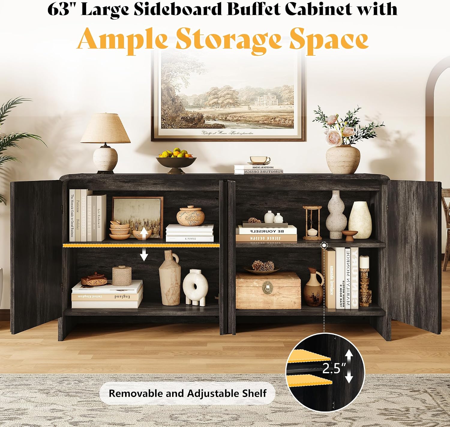 Sidra Fluted Buffet Cabinet Amerlife Black