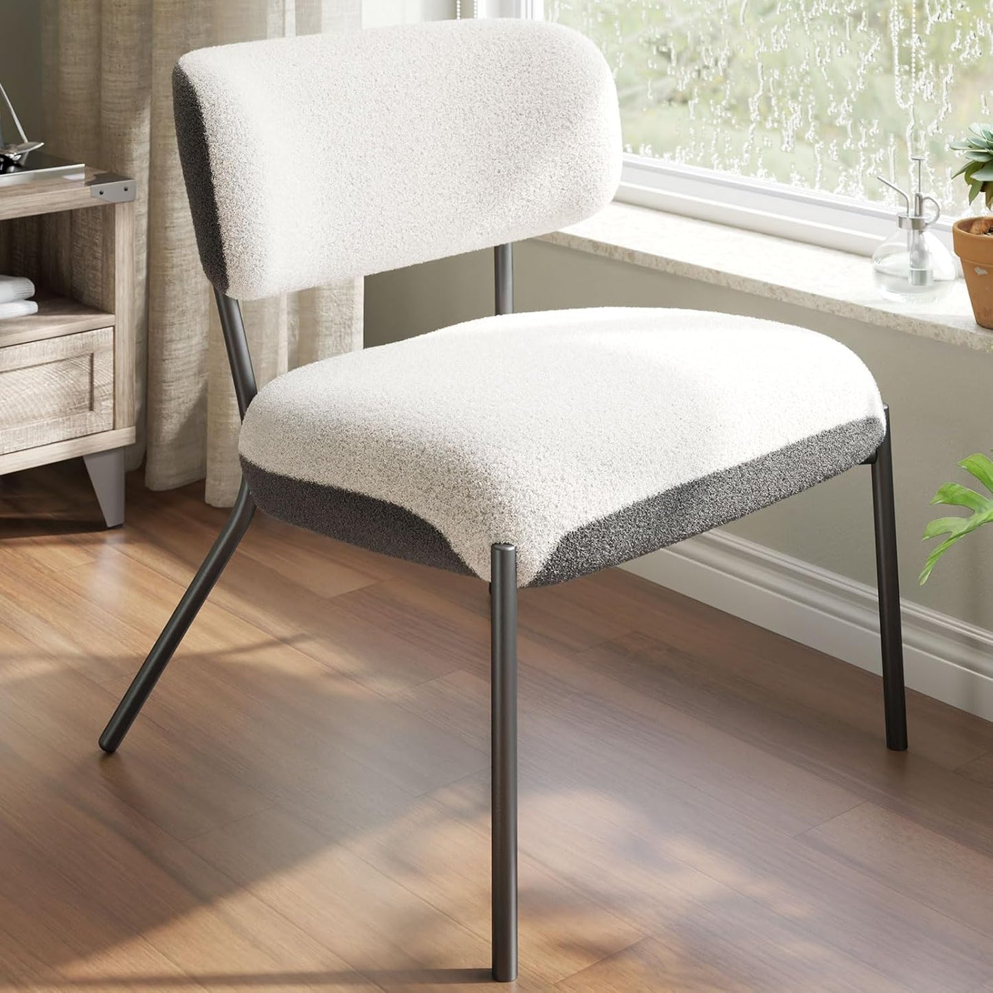 Cocoon Wider Boucle Vanity Chair Amerlife White&grey