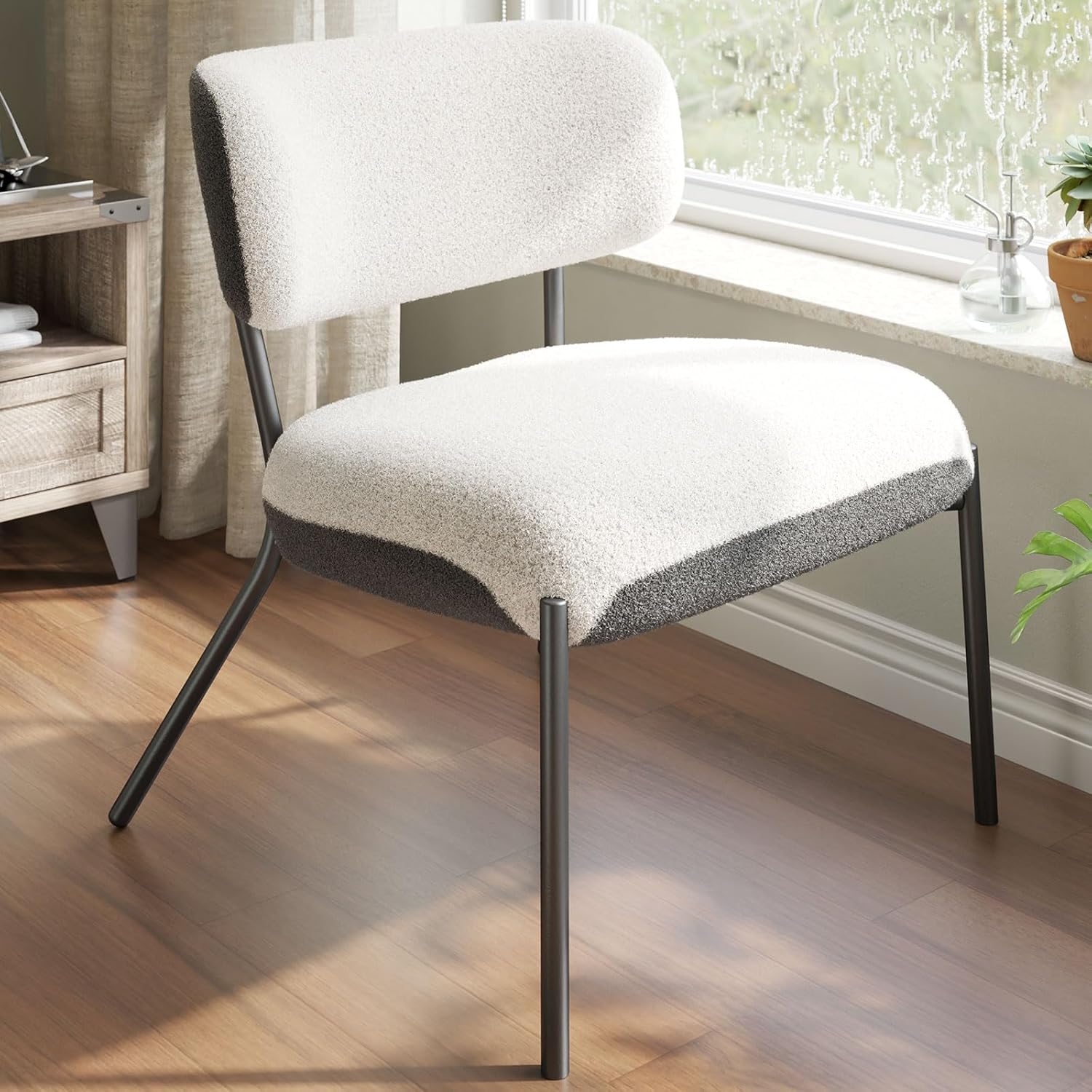 Cocoon Wider Boucle Vanity Chair Amerlife White&grey