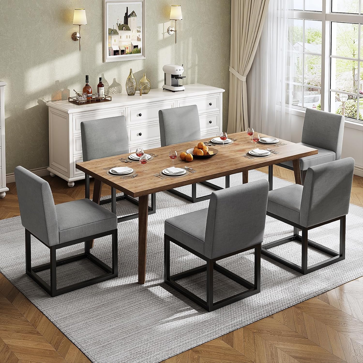 6-Piece Linen Dining Chairs Set - Grey