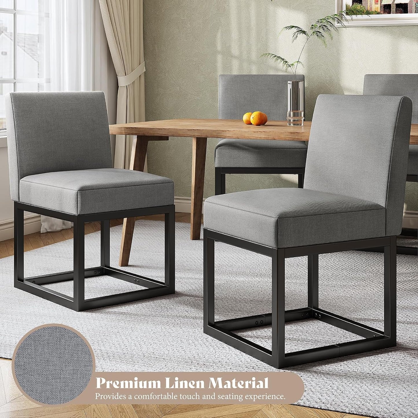 6-Piece Linen Dining Chairs Set - Grey
