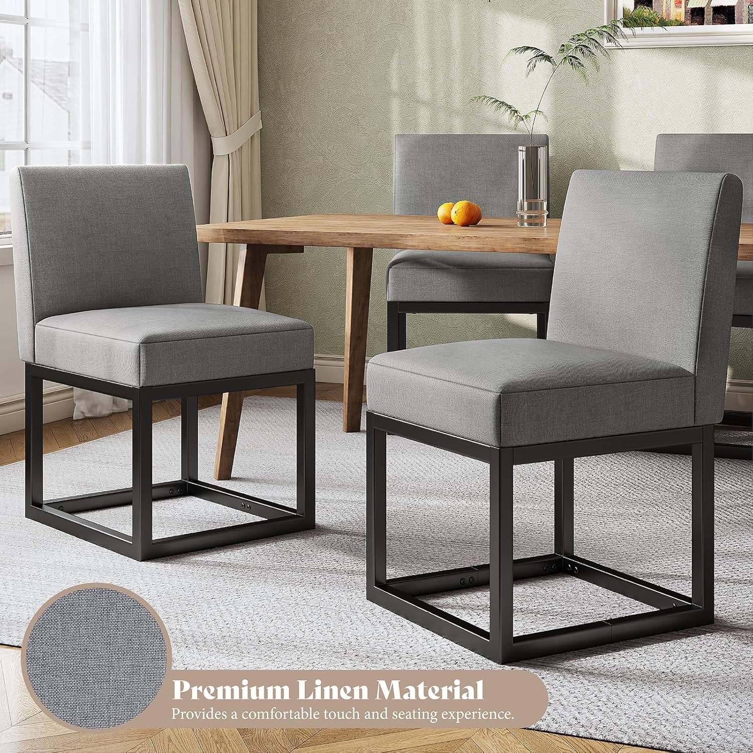 6-Piece Linen Dining Chairs Set - Grey